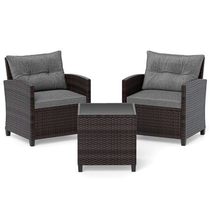 Ensemble de patio en rotin 3 pièces avec coussins et table