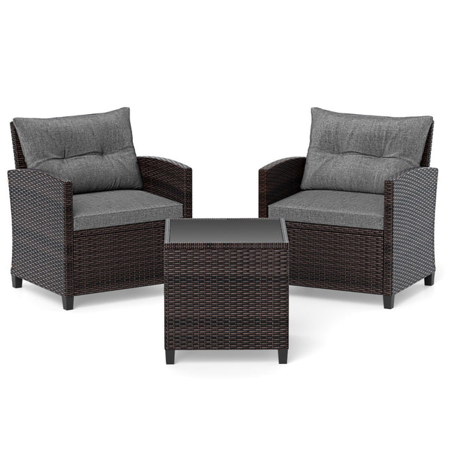 Ensemble de patio en rotin 3 pièces avec coussins et table