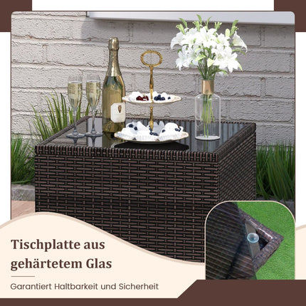 Ensemble de patio en rotin 3 pièces avec coussins et table