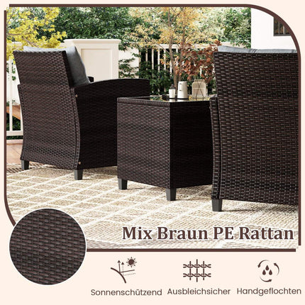 Ensemble de patio en rotin 3 pièces avec coussins et table