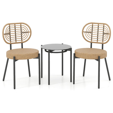 3-teilige Rattan-Gartengarnitur mit Glastisch, braun