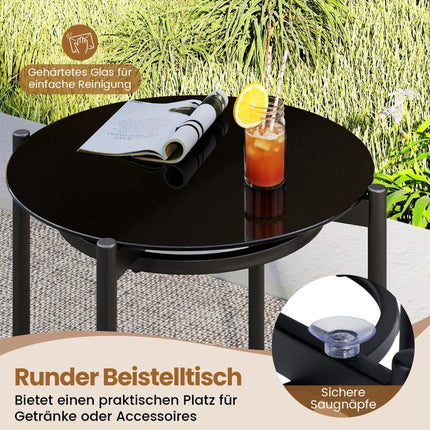 3-teilige Rattan-Gartengarnitur mit Glastisch, braun