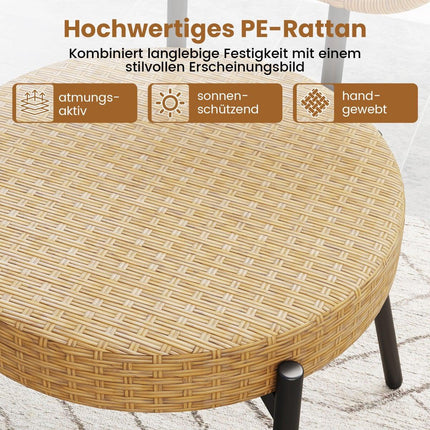 3-teilige Rattan-Gartengarnitur mit Glastisch, braun