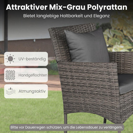 3-teiliges Rattan-Terrassenmöbel-Set mit Glastisch und Stühlen