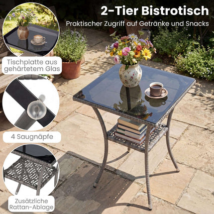 3-teiliges Rattan-Terrassenmöbel-Set mit Glastisch und Stühlen