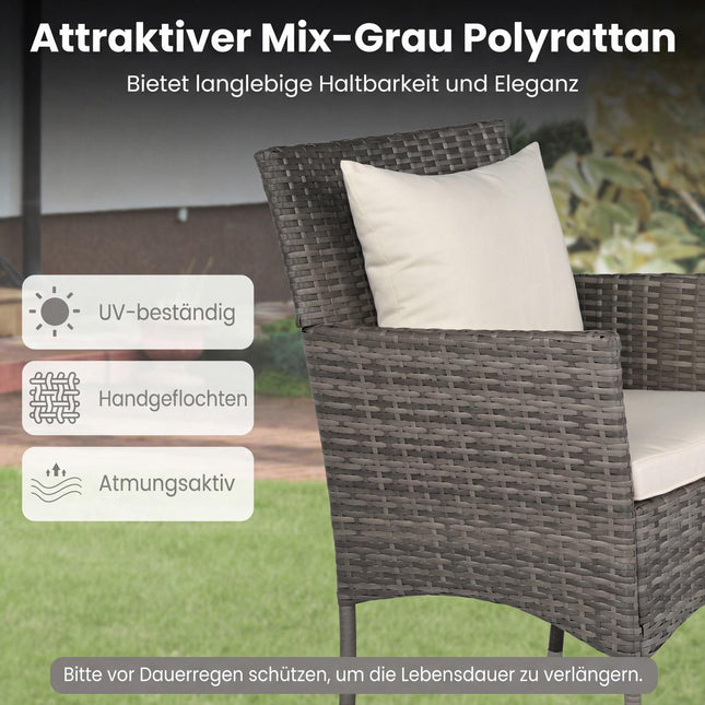 Ensemble de patio en rotin 3 pièces avec table en verre et coussins