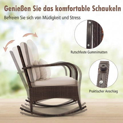 Ensemble de 3 fauteuils à bascule en rotin avec table en verre