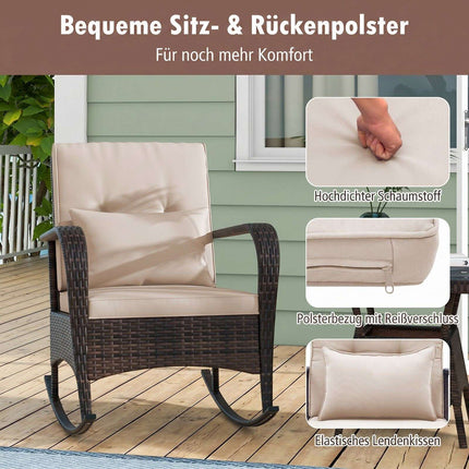 Ensemble de 3 fauteuils à bascule en rotin avec table en verre