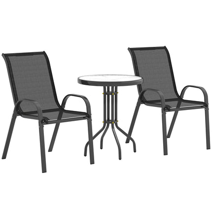 Ensemble de patio 3 pièces résistant aux intempéries avec table en verre, noir
