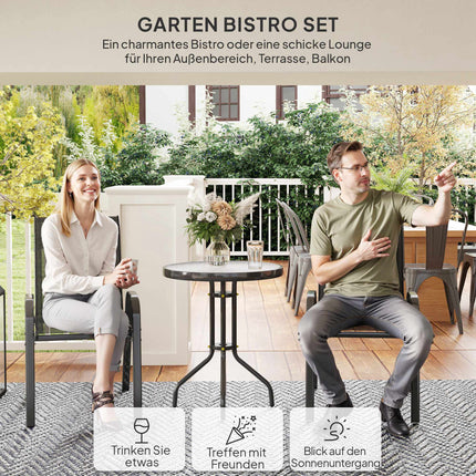Ensemble de patio 3 pièces résistant aux intempéries avec table en verre, noir