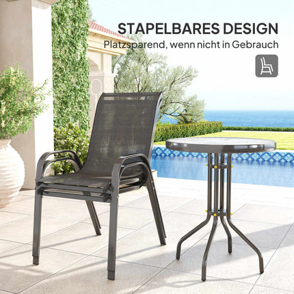 Ensemble de patio 3 pièces résistant aux intempéries avec table en verre, noir