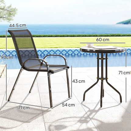Ensemble de patio 3 pièces résistant aux intempéries avec table en verre, noir