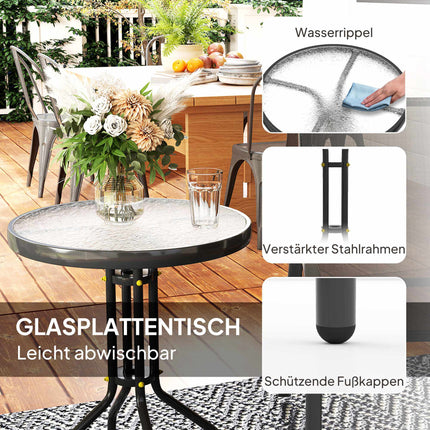 Ensemble de patio 3 pièces résistant aux intempéries avec table en verre, noir