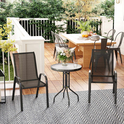 Ensemble de patio 3 pièces résistant aux intempéries avec table en verre, noir