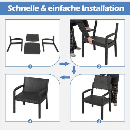 3-teiliges wetterfestes Rattan-Terrassen-Set mit Tisch, Schwarz