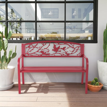 Banc de jardin 3 places en fonte rouge avec dossier