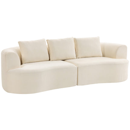 Canapé 3 places, 203 cm, tissu chenille, blanc crème