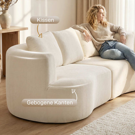 Canapé 3 places, 203 cm, tissu chenille, blanc crème