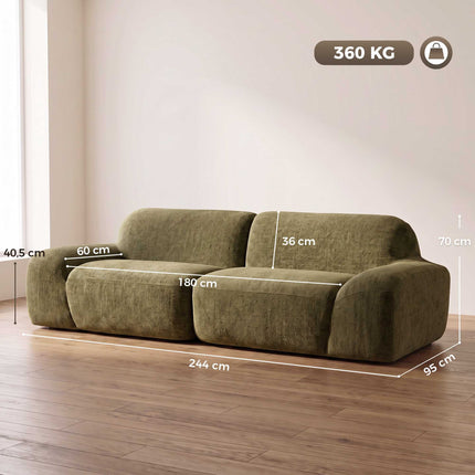 Canapé 3 places, revêtement en chenille, vert foncé