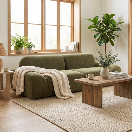 Canapé 3 places, revêtement en chenille, vert foncé