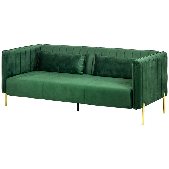 Grünes 3-Sitzer Sofa in Samt-Optik mit Armlehnen, 200 cm