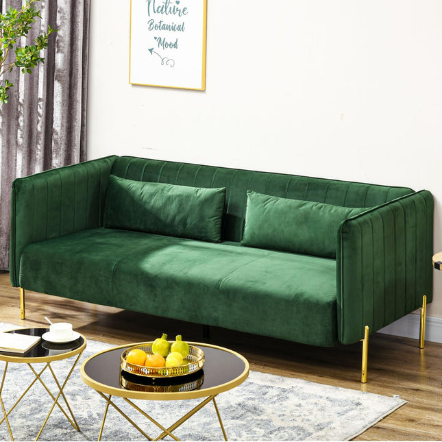Grünes 3-Sitzer Sofa in Samt-Optik mit Armlehnen, 200 cm