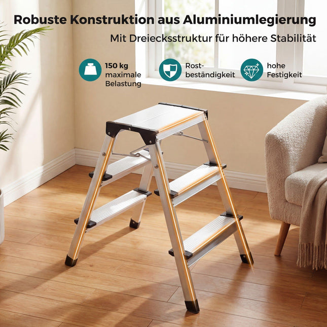 3-stufige Aluminium-Klappleiter mit rutschfesten Stufen