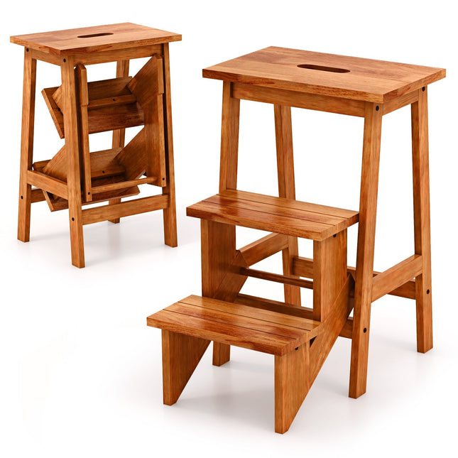 3-stufiger Hocker aus Gummibaumholz, rutschfest, Braun