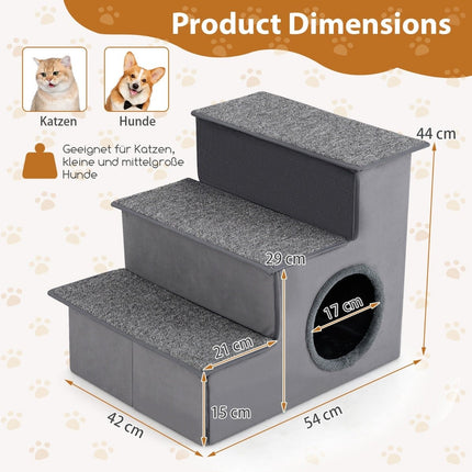 Escalier pour chien à 3 marches avec maison et sol antidérapant, échelle d'escalade pliable pour animaux de compagnie