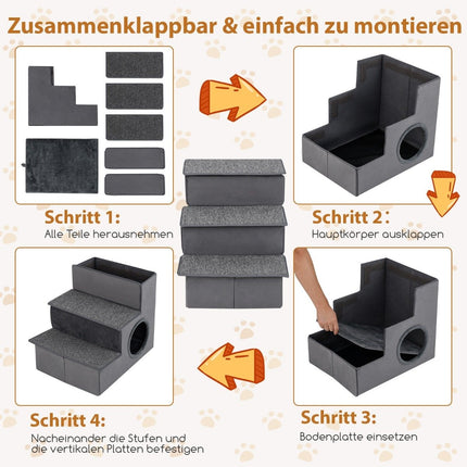 Escalier pour chien à 3 marches avec maison et sol antidérapant, échelle d'escalade pliable pour animaux de compagnie