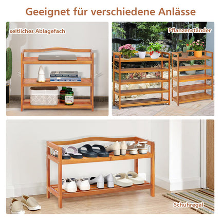 Schuhregal aus Akazienholz mit 3 Etagen und seitlichen Haken