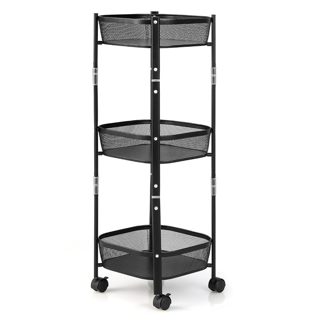 3-stöckiger Allzweckwagen Obst- oder Gemüsekorbständer 37,5 x 37,5 x 87 cm Schwarz