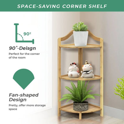 3-Tier Bamboo Corner Shelf Rack, 34 Inch, Freestanding