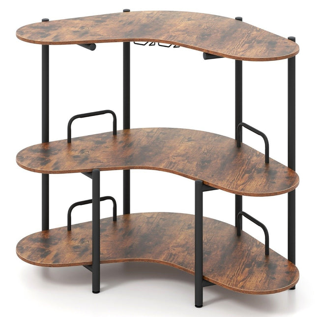 3-stöckiger Bartisch mit Glashalterung & Metallrahmen, Braun