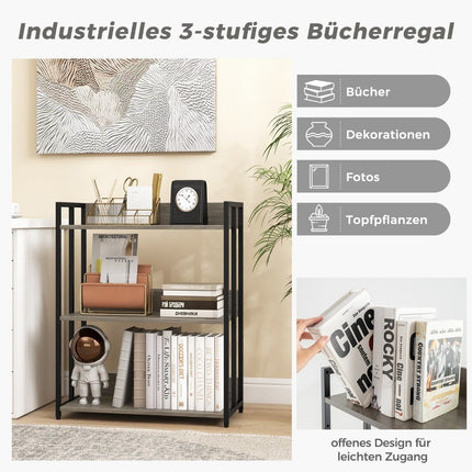 Bibliothèque à 3 niveaux, étagères réglables, structure en métal
