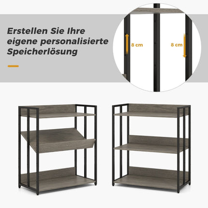 Bibliothèque à 3 niveaux, étagères réglables, structure en métal