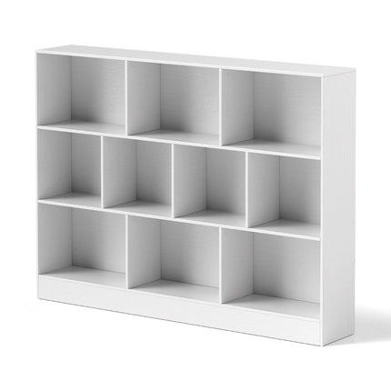 Bibliothèque à 3 niveaux avec 10 compartiments ouverts, blanche