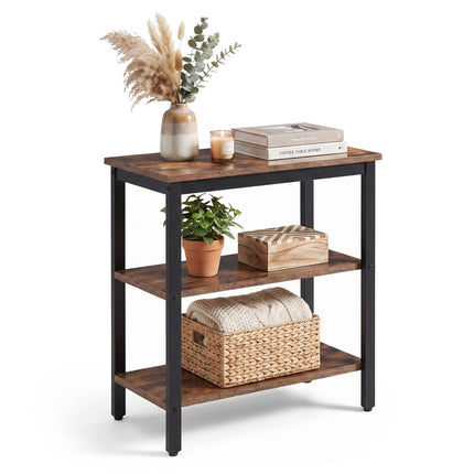Table d'appoint marron à 3 niveaux avec étagères, MDF et métal
