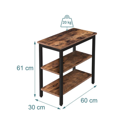 Table d'appoint marron à 3 niveaux avec étagères, MDF et métal