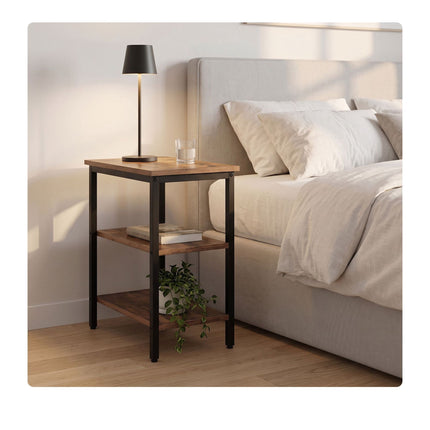 Table d'appoint marron à 3 niveaux avec étagères, MDF et métal