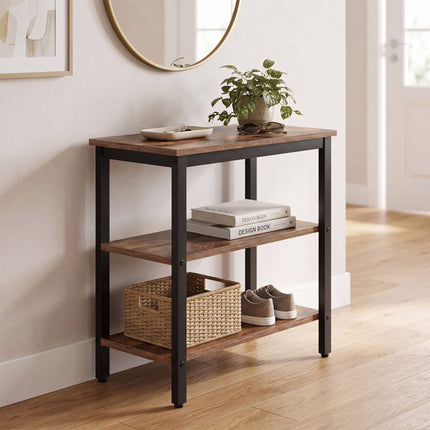 Table d'appoint marron à 3 niveaux avec étagères, MDF et métal