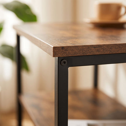Table d'appoint marron à 3 niveaux avec étagères, MDF et métal