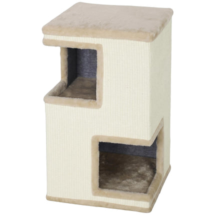 3-stöckiger Katzenkratzbaum mit Sisal-Kratzflächen, Beige