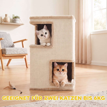 3-stöckiger Katzenkratzbaum mit Sisal-Kratzflächen, Beige