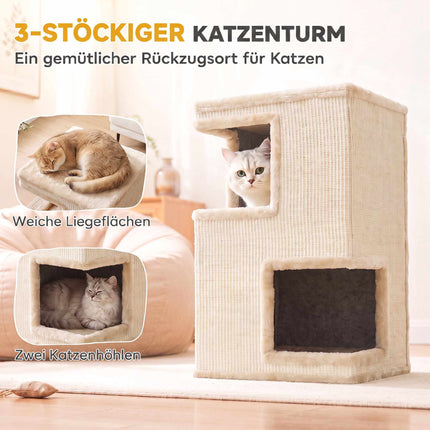 3-stöckiger Katzenkratzbaum mit Sisal-Kratzflächen, Beige