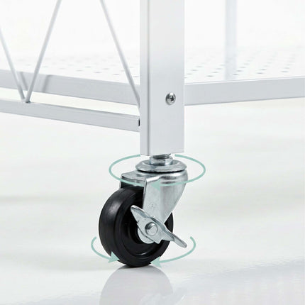3-Tier Folding Steel Shelving Unit with Castors and Brakes, White, 91 cm