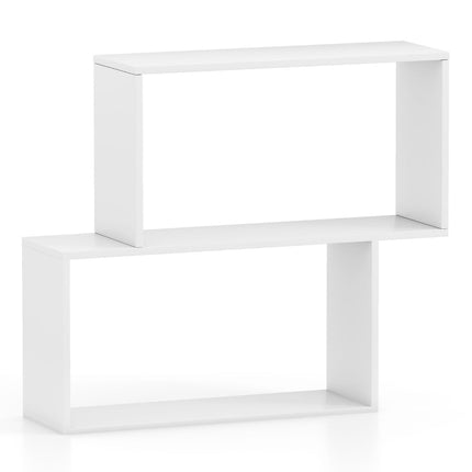 Bibliothèque géométrique à 3 niveaux, bois blanc, 2 étagères cubiques