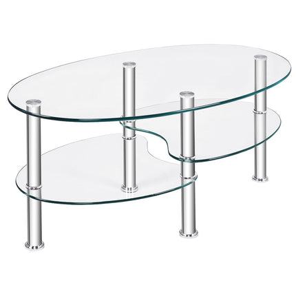 Table en verre à 3 niveaux avec étagère transparente au design ovale moderne à trois niveaux