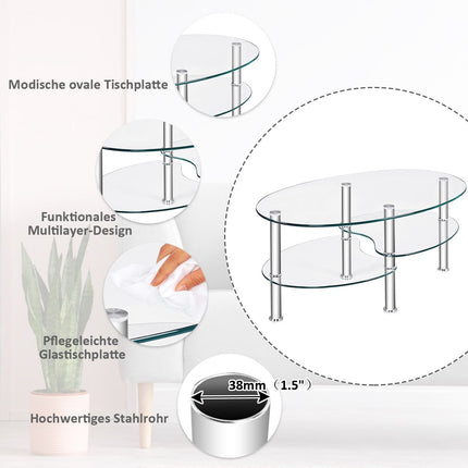 Table en verre à 3 niveaux avec étagère transparente au design ovale moderne à trois niveaux