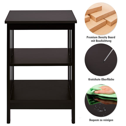 Table de chevet à 3 niveaux en forme de II, table d'appoint avec étagère et espace de rangement, 40 x 40 x 61 cm, café
